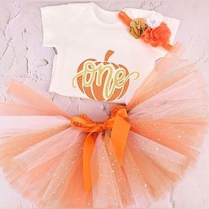 Baby Girl’s Tutu Skirt With Headband - Various Oranges - 6-9 Months